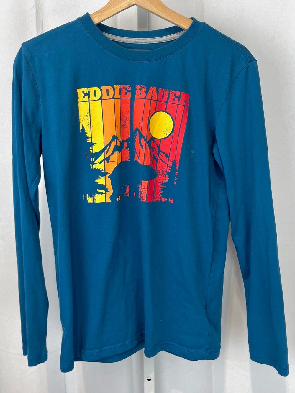 EDDIE BAUER Kids Mountain Graphic Tee Shirt Long Sleeve Blue Boys Girls 16 XL